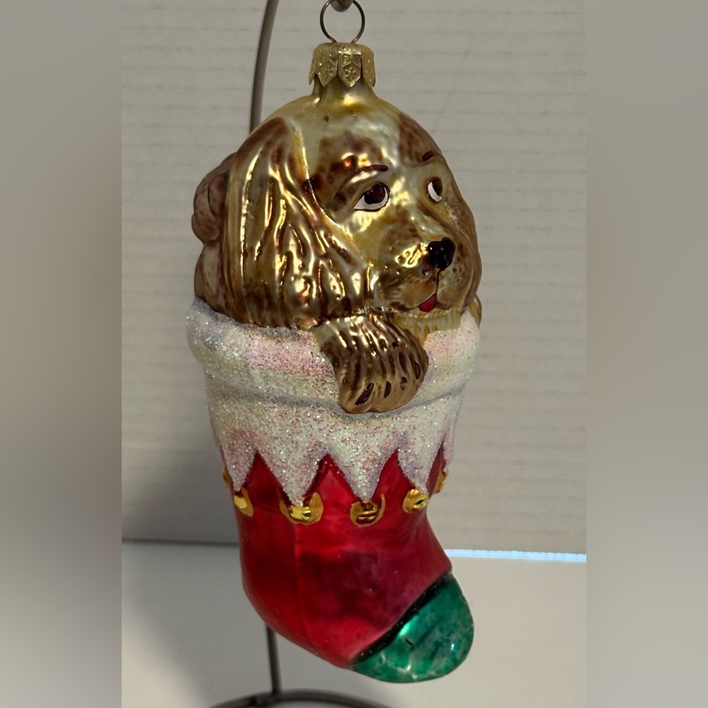 Christopher Radko PUPPY LOVE Cocker Spaniel Glass Ornament Poland 6.5”
